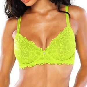 Savage Fenty Floral Lace Unlined Bra 34B Lime Green Festival Sexy